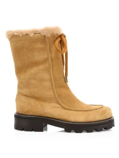 Jimmy Choo Buffy Shearling-lined Suede Boots In Honey