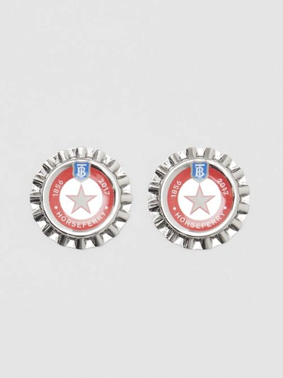 Burberry Palladium-plated Bottle Cap Earrings In Palladio