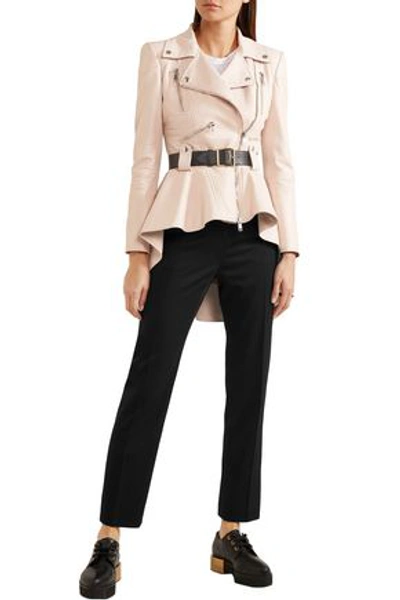 Alexander Mcqueen Woman Leather Peplum Biker Jacket Pastel Pink