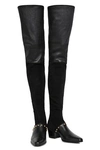 BALMAIN STUDDED SUEDE AND STRETCH-LEATHER THIGH BOOTS,3074457345623185663