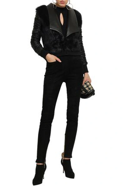 Balmain Shearling-trimmed Leather Jacket In Black