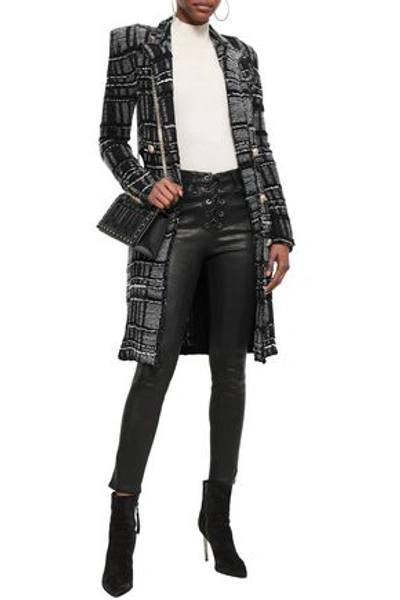 Balmain Double-breasted Checked Bouclé-tweed Coat In Dark Gray