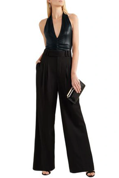 Halston Heritage Halston Woman Kate Ruched Stretch-lamé Halterneck Bodysuit Black