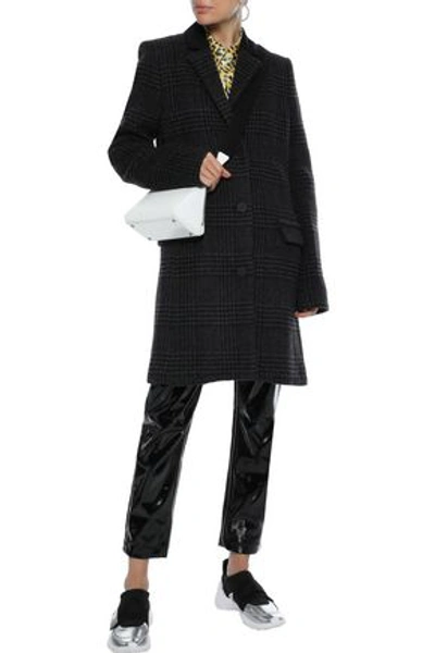 Paco Rabanne Cady-trimmed Checked Wool-blend Coat In Anthracite