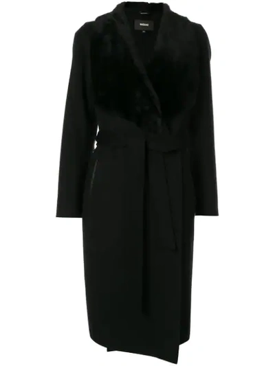 Mackage Sybil Shearling-trimmed Wrap Coat In Black