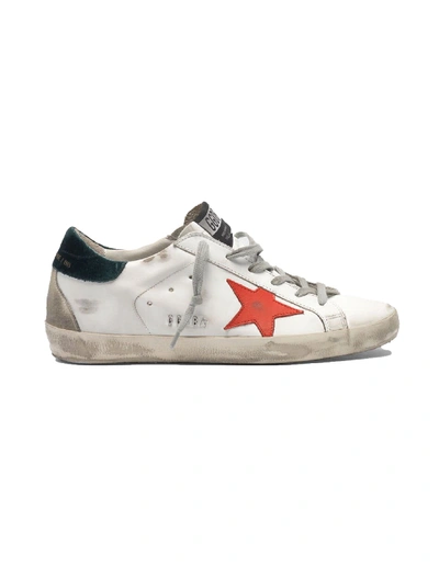 Golden Goose White Superstar Trainers With Red Star