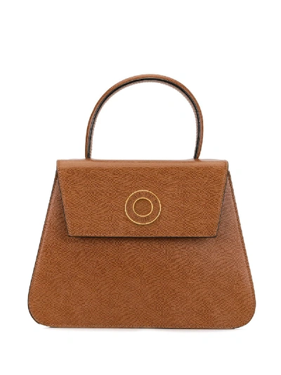 Celine Logo Plaque Structured Tote In Brown