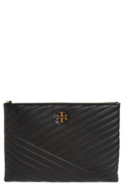 Tory Burch Kira Chevron Leather Zip Pouch In Black