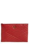 TORY BURCH KIRA CHEVRON LEATHER ZIP POUCH - RED,58159