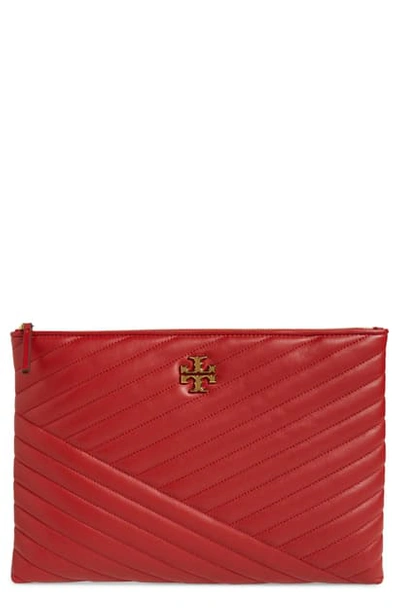 Tory Burch Kira Chevron Leather Zip Pouch - Red In Red Apple