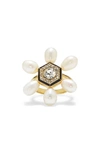 VINCE CAMUTO FRESHWATER PEARL & CRYSTAL COCKTAIL RING,VJ-900115