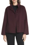 Eileen Fisher Brushed Double-face Wool Stand Collar Boxy Jacket In Cassis