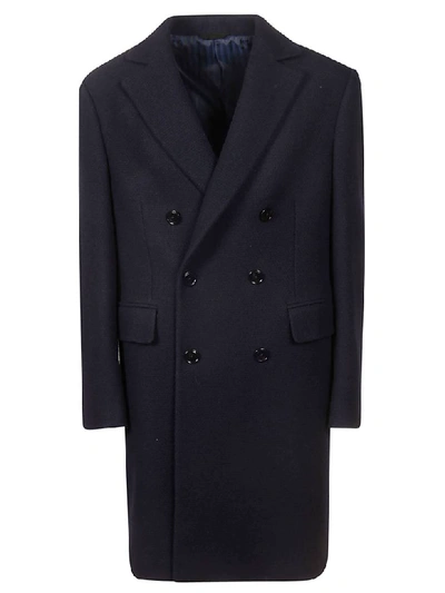 Mp Massimo Piombo Double Breasted Button Coat In Blue/black