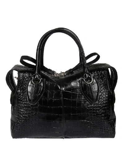 Tod's Croco Print Leather Bowling Bag In Black
