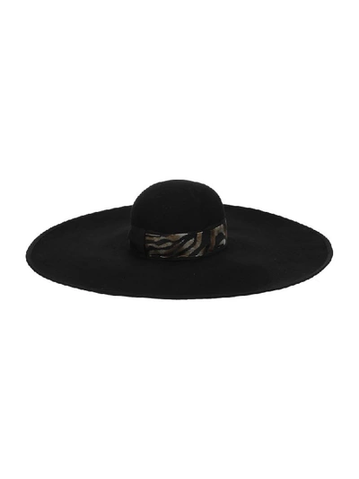 Borsalino Zebra Wide Brimmed Hat In Black