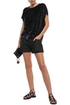 RTA BELTED COATED LIZARD-EFFECT LEATHER SHORTS,3074457345620898689