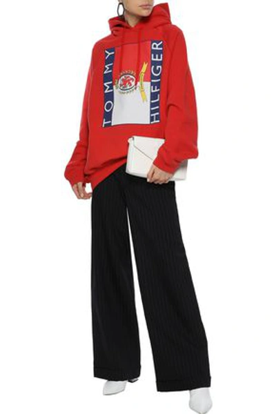 Vetements Woman + Tommy Hilfiger Printed French Cotton-blend Terry Hoodie Red