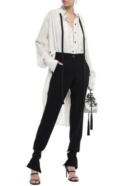 Ann Demeulemeester Woman Paneled Wool-jacquard And Twill Straight-leg Trousers Black