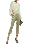 ANN DEMEULEMEESTER ANN DEMEULEMEESTER WOMAN CROPPED CRINKLED-SATIN TAPERED trousers SAGE GREEN,3074457345621050252