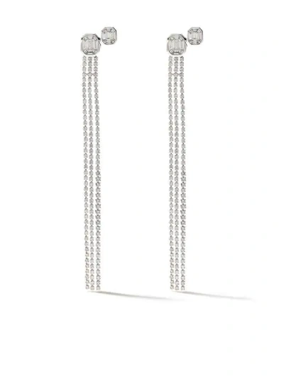 As29 18kt White Gold Venus Duplex Illusion 3 Lines Long Diamond Earrings In Silver