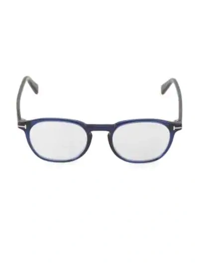 Tom Ford 50mm Round Blue Block Filter Optical Glasses In Blue Shiny