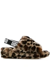 Ugg Fluff Yeah Leopard-print Sheepskin Slingback Slippers In Brown
