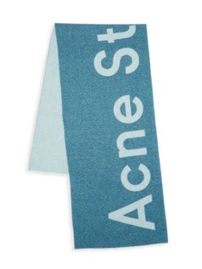 Acne Studios Toronty Logo Wool-blend Scarf In Teal Blue