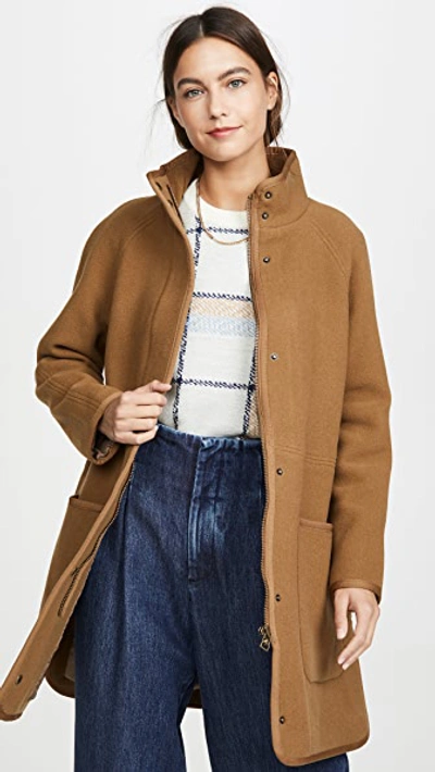 Madewell Piped Wool Cocoon Coat In Melange Camel
