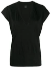Frame Black Cotton V-neck T-shirt In Black