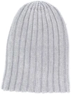 Laneus Ribbed Cashmere Beanie In Grey
