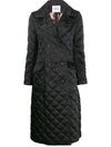 Ainea Diamond Quilt Double-breasted Coat In Black