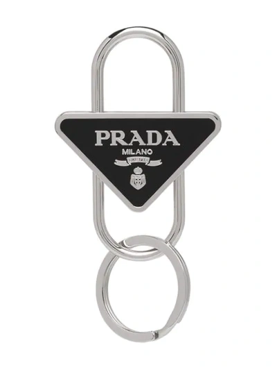 Prada Logo Split-ring Keychain In Black
