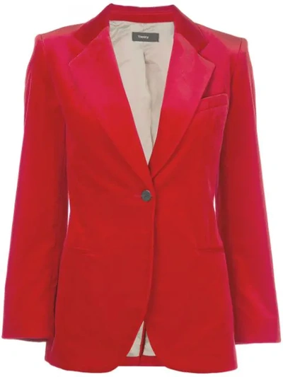 Theory Cinched Stretch Velvet Blazer In Bright Red