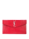 Saint Laurent Croc Embossed Clutch Bag In Red