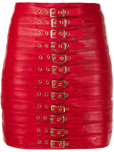 Manokhi Leather Buckled Mini Skirt In Red