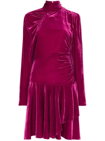 Rotate Birger Christensen Rotate Pleated Velvet Mini Dress In Fuchsia
