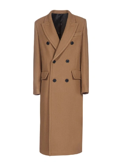 Ami Alexandre Mattiussi Double-breasted Virgin Wool-blend Coat In Brown
