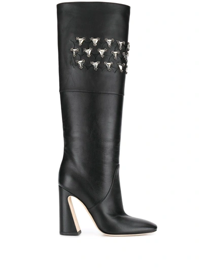 Alberta Ferretti Crystal-embellished Boots In Black