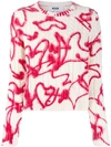 MSGM HEART PRINT CABLE KNIT JUMPER