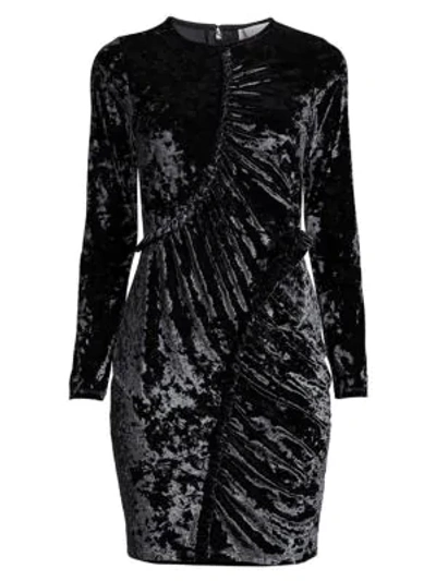 Michael Michael Kors Long Sleeve Ruched Velvet Dress In Black