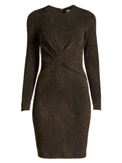Michael Michael Kors Lurex Twist Front Bodycon Dress In Black Gold