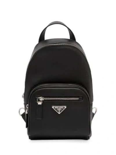 Prada Mono Strap Saffiano Leather Backpack In Nero