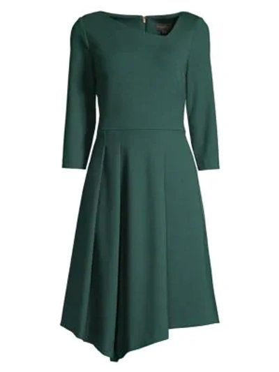 Donna Karan Asymmetrical Three-quarter Sleeve Dress In Emerald
