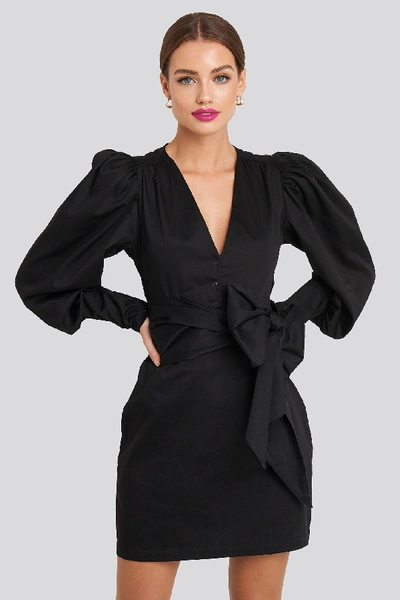 Na-kd Bow Detail Long Sleeve Mini Dress - Black