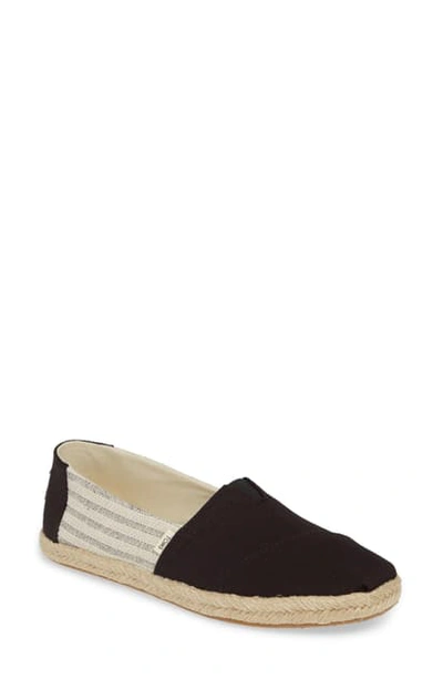 Toms Alpargata Espadrille Slip On Flats Women's Shoes In Black/natural Stripe