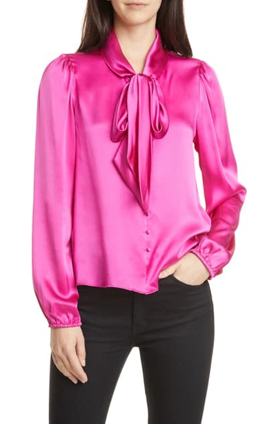 Cami Nyc The Ellery Tie Neck Silk Charmeuse Blouse In Nebula