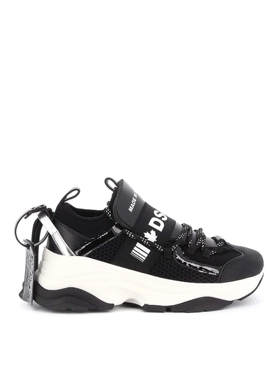 Dsquared2 70mm D-bumpy One Leather & Mesh Sneakers In Black