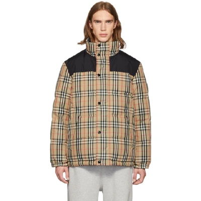 Burberry Reversible Vintage Check Down Puffer Coat In Neutrals