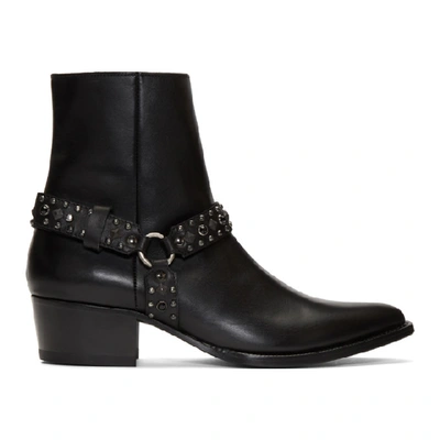 Amiri Studded Harness Leather Boots In Black