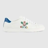 Gucci Men's New Ace Embroidered Leather Sneakers In White